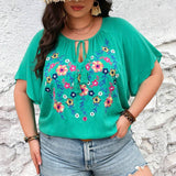 CURVE+ Blusa De a Grande Bordada Con Flores Y Mangas Acampanadas