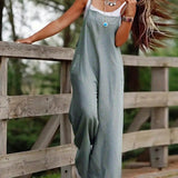 Solid Wide Leg Cami Jumpsuit Without Tank Top