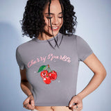 Forever 21 Camiseta Corta Y2k Casual Y Ajustada Con Diseno De Cerezas Para Mujer