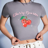 Forever 21 Camiseta Corta Y2k Casual Y Ajustada Con Diseno De Cerezas Para Mujer