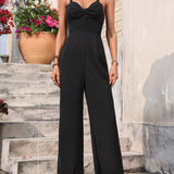 VCAY Solid Color Twisted Strap Jumpsuit