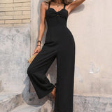 VCAY Solid Color Twisted Strap Jumpsuit