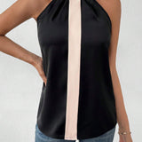 Blusa Con Cuello Halter Sin Mangas Y Bloques De Color