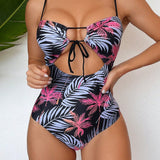 Swim Traje De Bano Monokini Con Estampado Tropical Y Tirantes Para Mujer