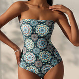 Polina Brazil Traje de bano tipo monokini sin tirantes con impresion de mandala para damas en vacaciones de verano en la playa