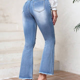 LUNE Jeans Acampanados Para Mujer Con Detalles De Desgaste Y Roturas