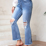 LUNE Jeans Acampanados Para Mujer Con Detalles De Desgaste Y Roturas