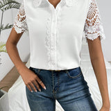 Prive Camisa De Mujer Con Botones Y Paneles De Encaje Blanco