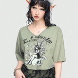 ROMWE Fairycore Camiseta Corta Con Estampado De Elfo Para Mujer