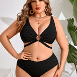 Swim Curve Conjunto De Traje De Bano Para Mujer De Talla Grande Con Conectores Circulares