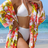 Swim Vcay Cardigan kimono Con Estampado Completo De Flores Para Carnaval