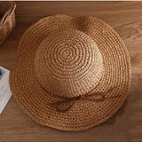 Bohemio sombrero de mujer de verano/primavera de paja con ala ancha, proteccion solar, combina con todo, ideal para uso diario, playa, eteriores con lazo