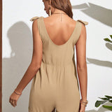 VCAY Solid Color Romper With Double Pockets