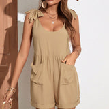 VCAY Solid Color Romper With Double Pockets