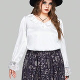 ROMWE Goth Camisa Casual De a Grande Para Mujer Con Adorno De Volantes Y Diseno De Color Solido