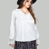 ROMWE Goth Camisa Casual De a Grande Para Mujer Con Adorno De Volantes Y Diseno De Color Solido