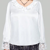 ROMWE Goth Camisa Casual De a Grande Para Mujer Con Adorno De Volantes Y Diseno De Color Solido