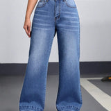 EZwear Jeans De Mezclilla Lavados Con Agua Para Mujer Con Bolsillos Inclinados