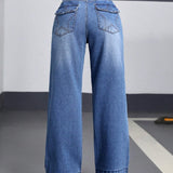 EZwear Jeans De Mezclilla Lavados Con Agua Para Mujer Con Bolsillos Inclinados