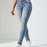 Jeans Ajustados Desgastados Para Mujeres