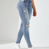 Jeans Ajustados Desgastados Para Mujeres