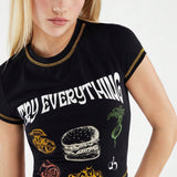 Forever 21 Camiseta De Mujer Con Cuello Redondo Y Mangas Cortas Con Chica Picante Impresa En Estilo Americano
