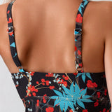 Swim Conjunto De Bikini De Triangulo De Color Solido Con Estampado Tropical