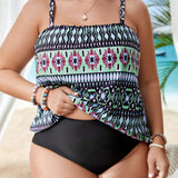 Swim Vcay Conjunto de Tankini de talla grande de verano, con parte superior de tirantes y estampado completo y braga triangular, ideal para carnaval de playa