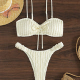 Swim Vcay Conjunto de bikini de verano para mujeres con detalle de nudo y textura