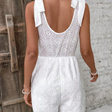 VCAY Solid Color Hollow Out Embroidered Romper