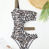 Swim Vcay Mujer Traje De Bano De Una Pieza Con Estampado De Leopardo Y Huecos