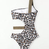 Swim Vcay Mujer Traje De Bano De Una Pieza Con Estampado De Leopardo Y Huecos