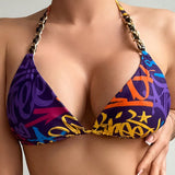 Swim Top De Bikini Con Cuello Halter Y Estampado Aleatorio Carnival