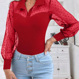 Frenchy Blusa Body De Manga Larga De Puntos De Malla Para Mujer