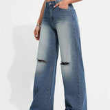 EZwear Jeans Lavados Y Desgastados Con Agujeros Para Mujer