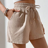 Essnce Pantalones Cortos De Color Solido Para Mujer Con Bolsillos Diagonales