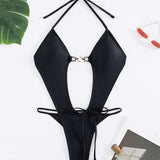 Traje De Bano Monokini Con Abertura Sexy Color Solido Para Mujer Con Espalda Con Tiras