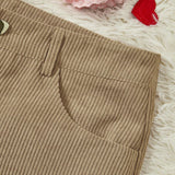 EZwear Pantalones Cortos De Decoracion De Ribete Esponjoso Con Tejido De Contraste De Color Caqui