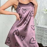 Camison De Tirantes De Satin Con Estampado De Corazones Y Letras