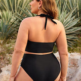 Swim Vcay Conjunto De Bikini Con Detalle Cruzado De Color Solido De Talla Grande