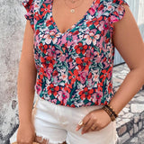 Frenchy Blusa De a Grande Con Estampado Floral En V