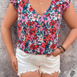 Frenchy Blusa De a Grande Con Estampado Floral En V