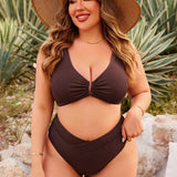 Swim Vcay Conjunto de bikini solido de talla grande para traje de bano de playa de verano