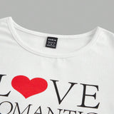 EZwear Camiseta De Mujer De Ajuste Delgado De Manga Corta Con Impresion De Letra Y Corazon