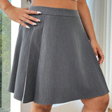 EZwear Plus Size Summer Grey Weave Folded Pleated Skirt