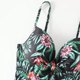 Swim Lushore Conjunto De Bikini Camisola Con Estampado Tropical Para Mujer Con Parte Inferior Triangular De Color Liso