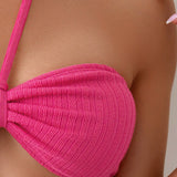 Swim Top de bikini con cuello halter para mujer de unicolor para vacaciones en la playa/piscina