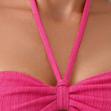 Swim Top de bikini con cuello halter para mujer de unicolor para vacaciones en la playa/piscina
