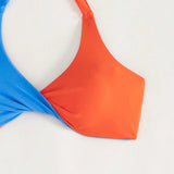 Swim Top de bikini halter de dos tonos para mujer, traje de bano de verano para la playa