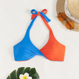 Swim Top de bikini halter de dos tonos para mujer, traje de bano de verano para la playa